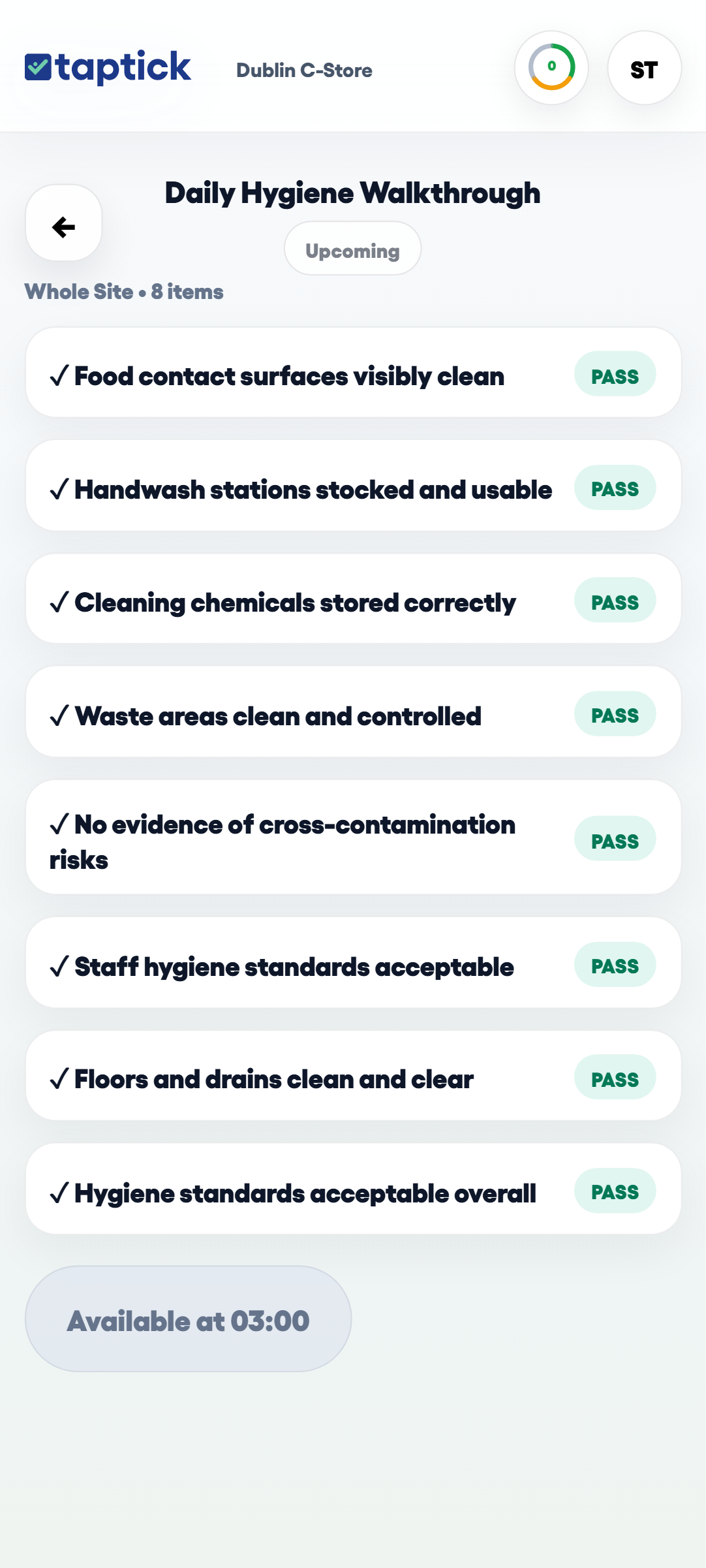 TapTick checklists screen